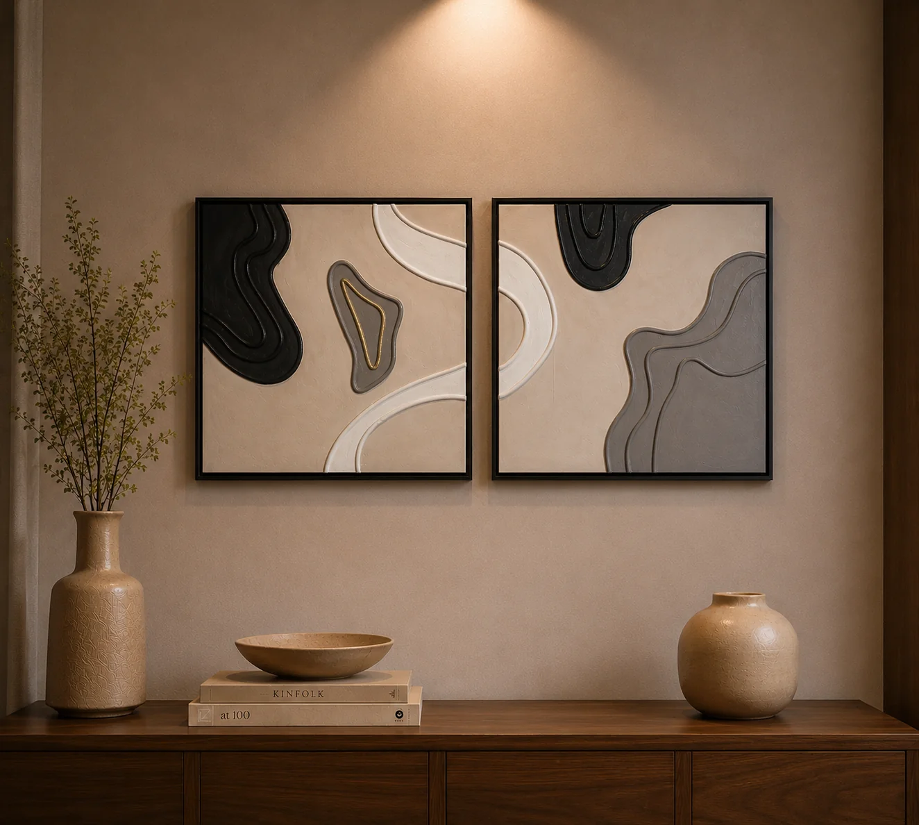 Contemporary landscape painting with soft atmospheric tones